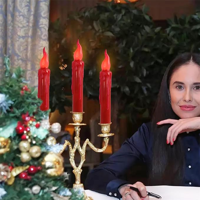 Red Candlesticks Flameless Taper Candle, 4pcs Short LED Tapered Candles Remote Dipped Candle 6inch Battery Chandelier for Enchanting Christmas Harry Potter Inspired Vigils,R