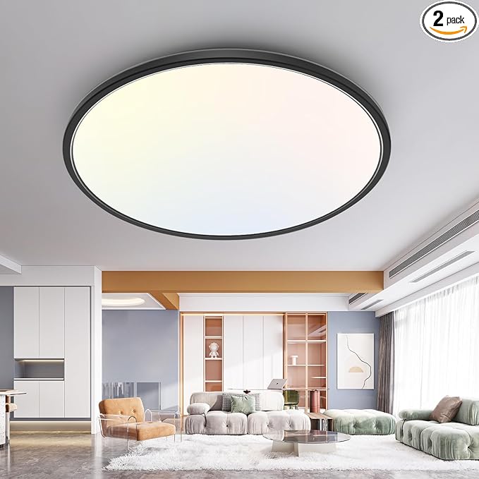 slochi 1PACK LED Flush Mount Ceiling Light Fixture, 3000K-4500K-6000K & 150W Equivalent Modern Kitchen Ceiling Lamp 36W 3600Lm 16 Inch Closet Round Surface for Bathroom Laundry Bedroom Hallway, Black