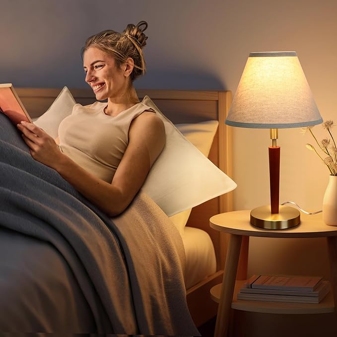 Mid-Century Modern Wood Table Lamp,Touch Control & 3-Way Dimmable Bedside Lamp for Bedroom, Living Room, Nightstand, Office (Bulb Included)