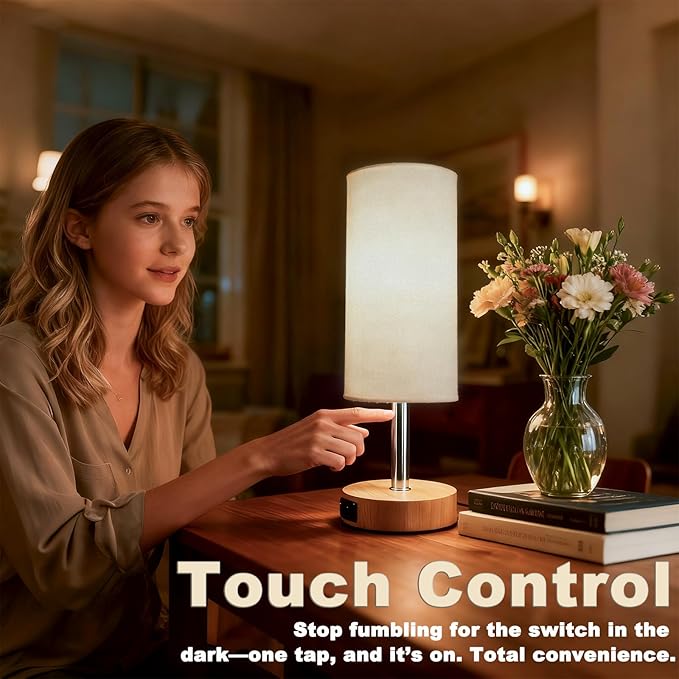 Bedside Lamp Touch Dimmable，USB Charging Ports 3 Brightness Levels Adjustable Desk Lamp for Bedroom, Living Room, Home Office