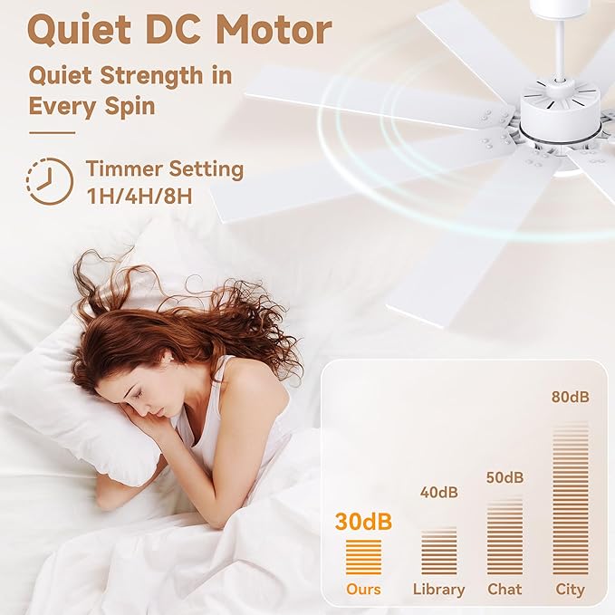 72Inch Large Smart Ceiling Fans with Lights Remote,Control via WIFI Alexa Google App,Modern Outdoor Indoor Ceiling Fan for Large Patio Living Room,6 Speed Quiet DC Motor,8 Blades in White& Light Wood