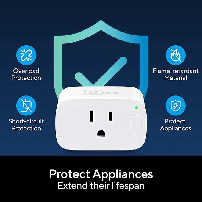 UTEC Smart Plug, Wi-Fi Mesh Outlet, 15A Ultra Efficient Smart Plug Compatible with Alexa, Google Home & IFTTT, No Hub Required, 2.4GHz Wi-Fi Only, Remote Control, ETL Certified