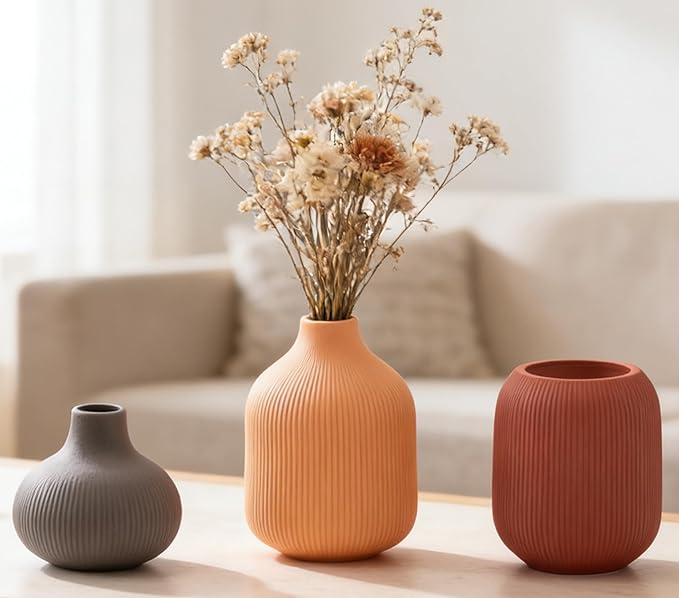 Modern Ceramic Vase Set 3 Small Flowers Decorative Vase Farmhouse Home Living Room Dining Table Room Desk Pottery