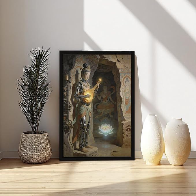Framed Steampunk Mechanical Fairy Wall Art - Cultural Retro-Futuristic Poster for Home Office Bedroom Decor 08x12in