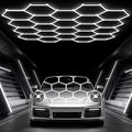 Glitgate Hexagon LED Garage Light, 581W 63910LM 22-Grid Honeycomb Hex Lighting System, 6500K Ultra Bright Ceiling Light for Garage, Car Detailing Shop, Workshop, Basement, Gym