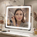 Vanity Mirror with Lights, 17''x22'' Lighted Makeup Mirror, LED Makeup Mirror, Smart Touch with 3-Color Lighting Modes, Dimmable, for Bedroom Tabletop - White