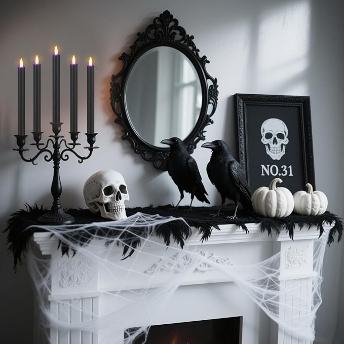 SHENSY Black Flameless Taper Candles, Set of 3 – 9.64" LED Candlesticks with 3D Flickering Flame, Real Wax Battery Candles with Remote and Timer – Elegant Halloween Window and Table Decor