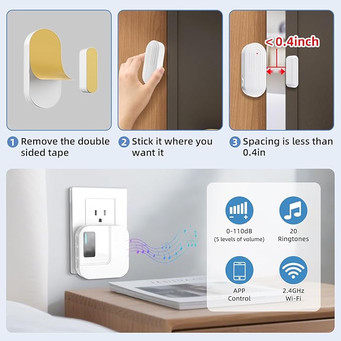 Door Chime,Sanjie WiFi Door Sensor Open Chime When Entering for Business/Home/Store/Office Alert Your Phone,Alarms for Kids Safety,500 FT Range,20 Ringtones ,3 Sensors 1 Receiver
