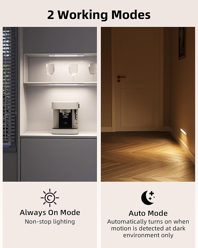 EZVALO 3 Pack 8” Motion Sensor Light Indoor, Wireless Under Cabinet Lighting, 30 LED Rechargeable Closet Lights, Dimmable, 3 Color Temperatures, Counter Lights for Wardrobe, Pantry, Bedroom, Kitchen