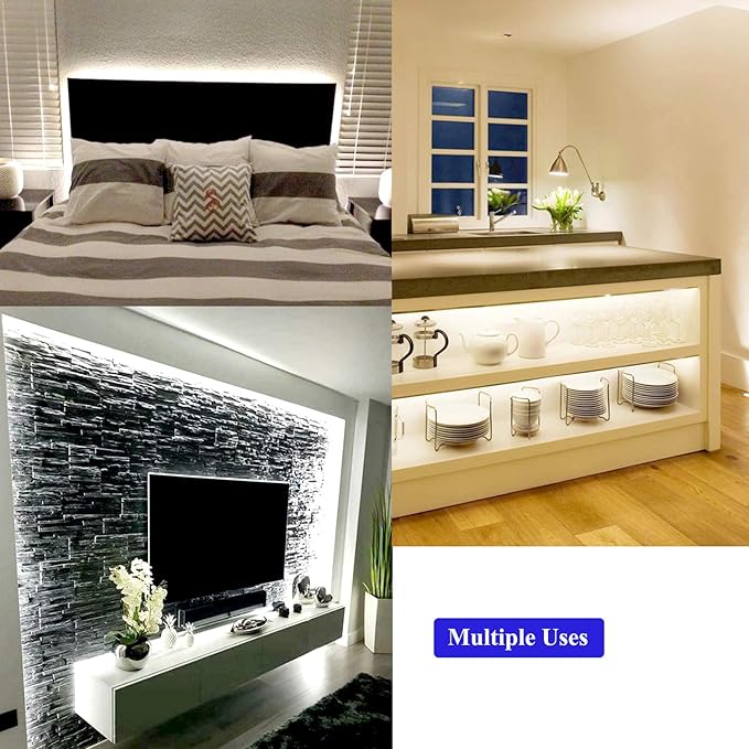 16.4ft White Led Strip Lights, 12V Outdoor Led Strip Lights Flexible Led Light Strip Indoor Plug in Cuttable SMD2835 Dimmable Led Strip Light for Bedroom Cabinet Kitchen TV Hallway