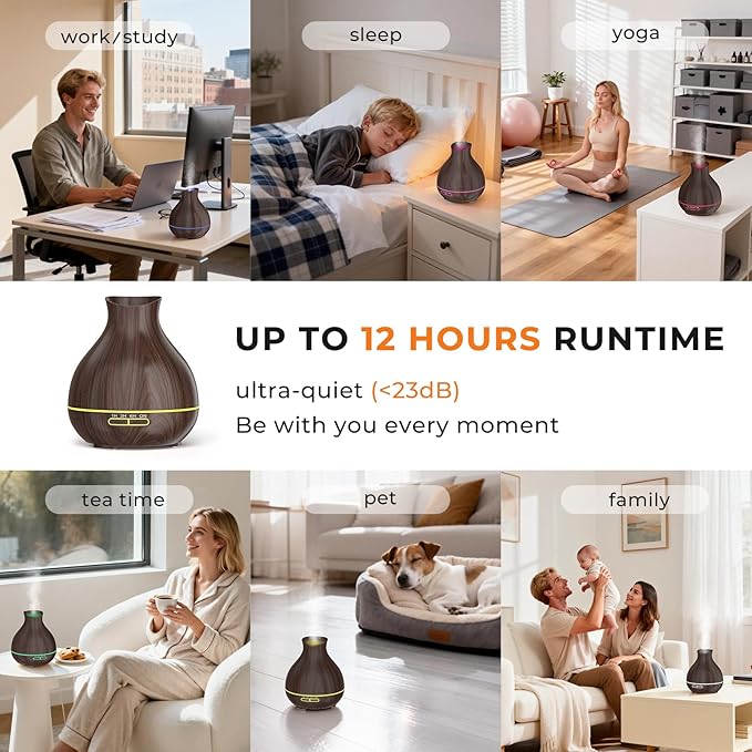 BZseed Aromatherapy Essential Oil Diffuser, 550ml Ultrasonic Fragrant Oil Large Room Humidifier, Diffusers for Home with Timer and Waterless Auto-Off, 7 Color LED Lights,Cool Mist Humidifiers