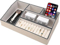 Faux Leather Valet Tray – 5-Compartment Desk Jewelry Trays, Phone Watch Organizer Catch-All Tray for Keys Wallet, Dresser Nightstand Office Entryway Storage (White)
