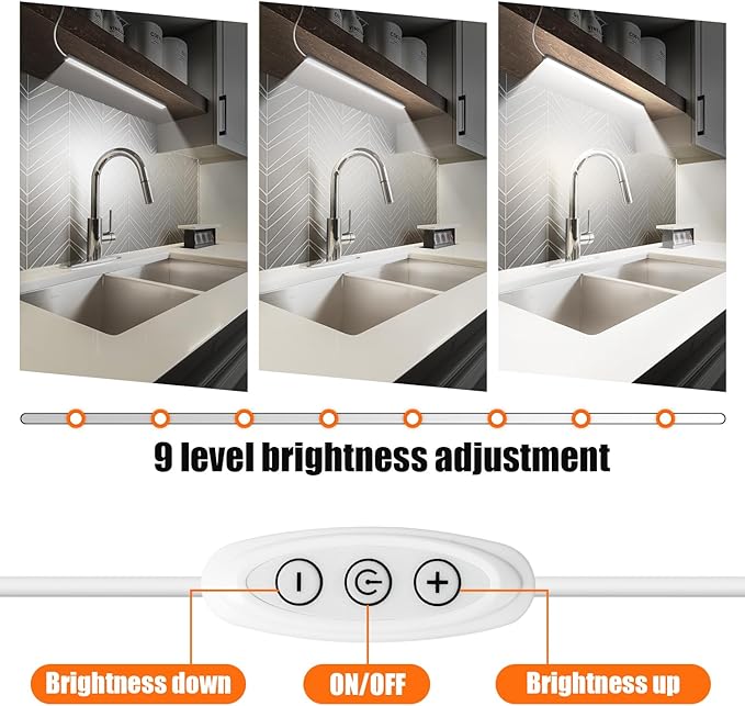 Under Cabinet Lights, 12 Inch Plug in Under Cabinet Lighting, LED Closet Lights, 6000K Cool White Light, Ultra Thin Dimmable Light Bar, Suitable for Kitchen Desk Closet Workbench
