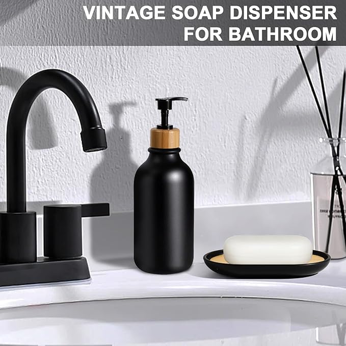 Black Bathroom Accessories Set 5 Pcs, Matte Black Bathroom Accessories, Plastic Soap Dispenser and Toothbrush Holder Set, Soap Dish, Cotton Swab Jar, Black Bathroom Set, Boho Bathroom Decor
