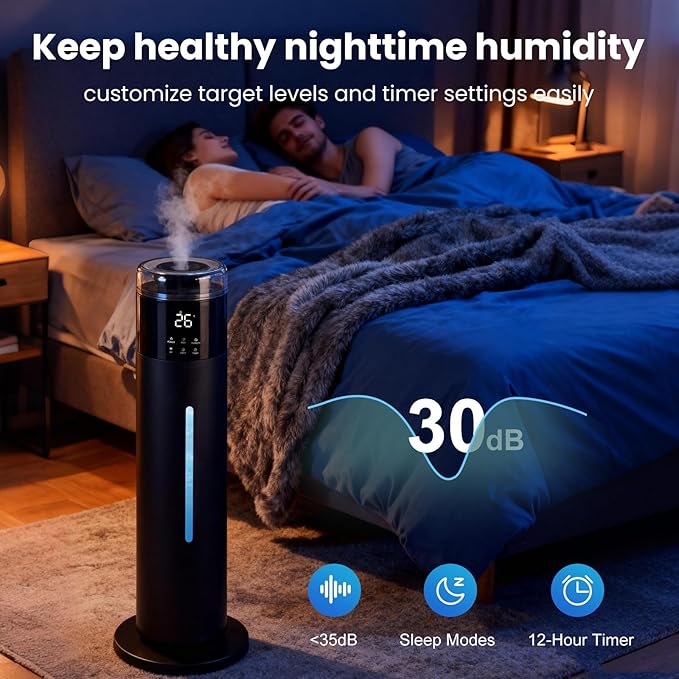 Large Humidifier for Bedroom, 8L/2.1Gal Ultrasonic Cool Mist, Remote control,Easy Clean with 350ML/H Large Mist Speed, Suitable for Kids Room Plant Yoga Study Room Office (Black)