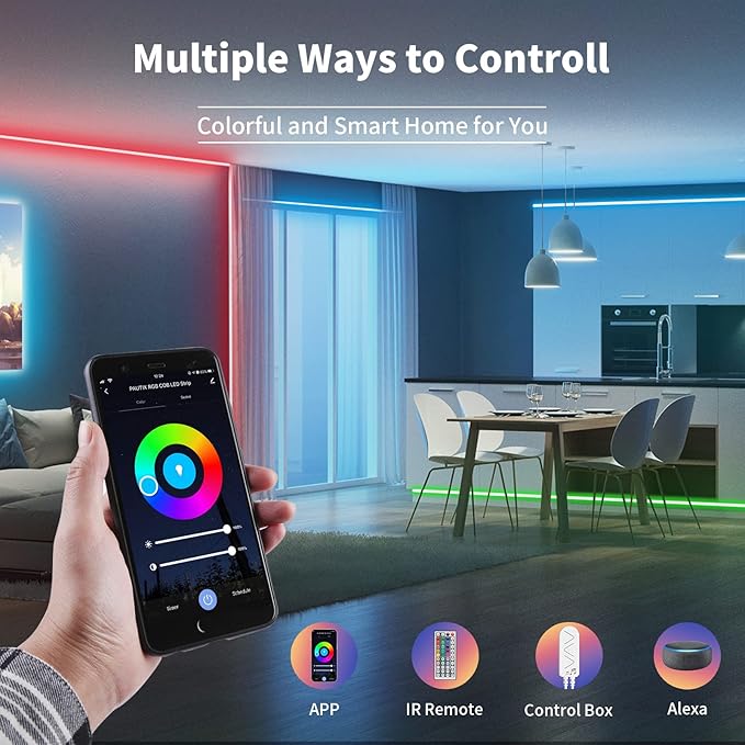 PAUTIX RGB LED Strip Light Wireless Smart Controller, 44-Key Remote and APP Control, Music Sync, Replaced Controller for 12V/24V 4-Pin COB SMD LED Strip Light, DIY and Timer Function