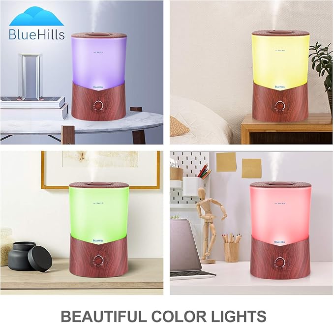 BlueHills Premium Set of Two Large 2000 ML and 3000 ML XL Essential Oil Diffusers Humidifier Combo for Large Room Home with Décor LED Lights Great Gift – Value Pack of Dark Wood Grain.
