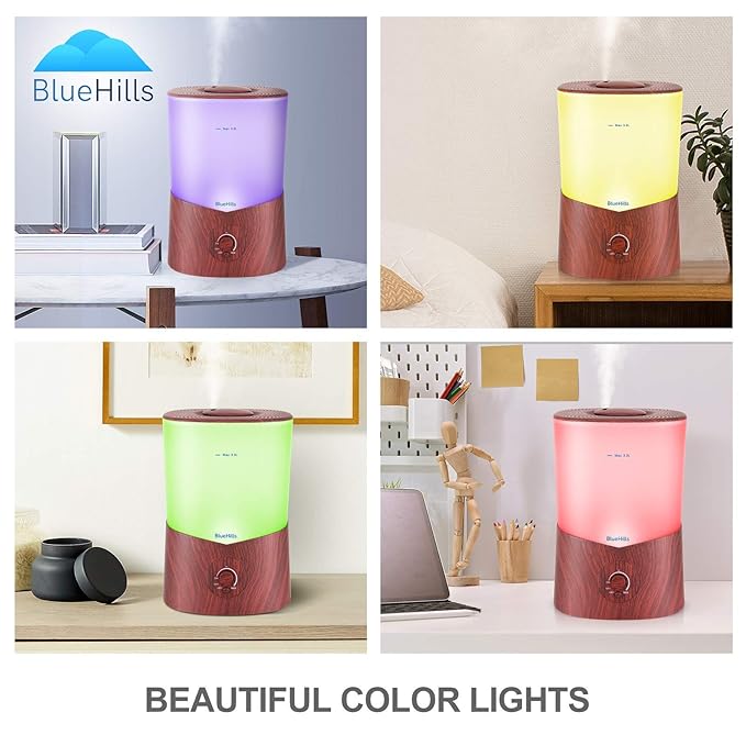 BlueHills Premium 2000 Ml and 3000 Ml Set of 3 Large Essential Oils Diffusers for Large Rooms Big Capacity Models Adjustable Cool Mist Great Gift – Value Pack of 3 Dark Wood Grain