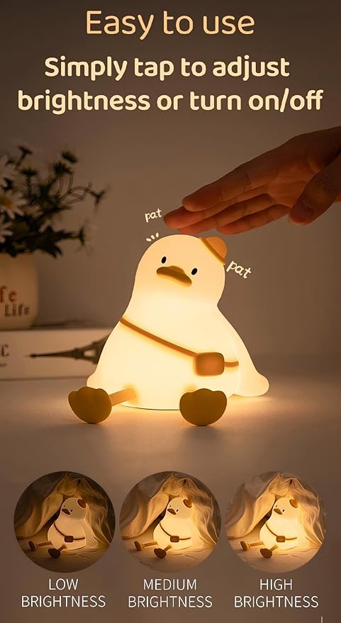 Duck Night Light for Kids,Touch Dimmable,Rechargeable Portable and Squishy Silicone Led Nightlight,Kawaii Gift,Nursery,Toddler,Breastfeeding,Kids Bedroom Decor,Cute Baby Timing Bedside Lamp,Birthday