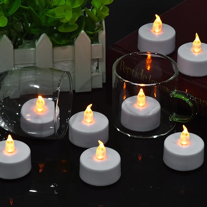 Hanzim LED Tea Lights Candles- 12PACK Warm Yellow Flameless Candles Realistic and Bright Flickering Long Lasting 200Hours for Holiday Celebration,Party,Home Decoration,Battery Operated