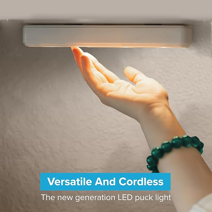 Brilliant Evolution 0.6" Ultra-Thin Wireless Under Cabinet Lights - 4 Pack, 8.5"L Battery-Operated LED Fixtures with 2 Remotes 3000K Warm White Stick-On Lighting, Timer Included for Kitchen & Counter