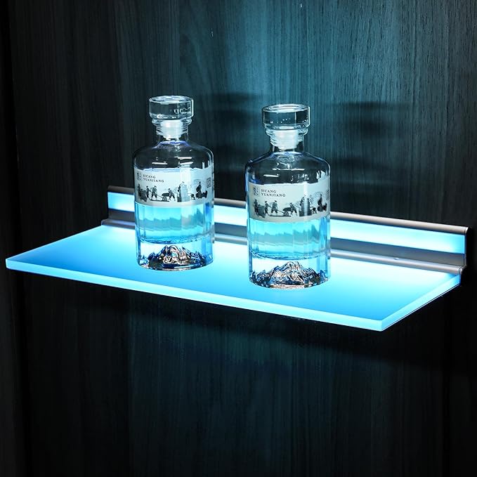 VST Floating Shelf with RGB Light, Compatible with Alexa Google Assistant App Remote Control, Handwave ON/Off, Metal Wall Mounted Light Emitting Shelves for Living Room Bathroom Bedroom, 2 Pack