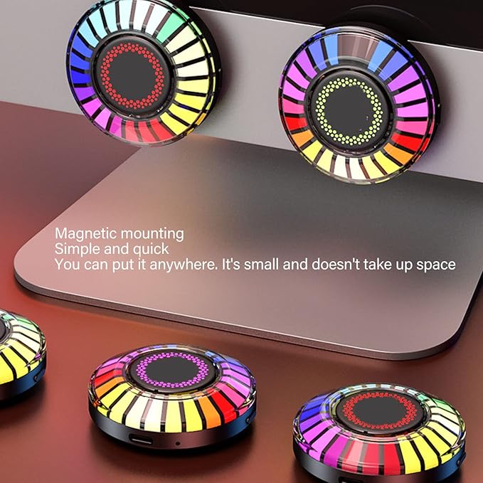 Interior Car Lights, 2PCS Magnetic RGB Rhythm Ambient Lamp, 32 Bits Color Changing, App Control, Music LED Rhythm Light for Car Home