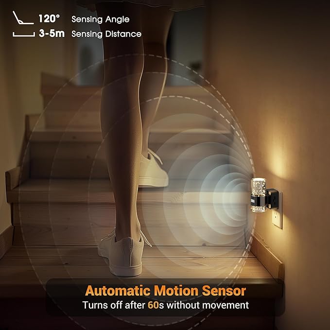 JandCase Motion Sensor Night Light, Night Lights Plug Into Wall, 2 Pack 3000k LED Dimmable Night-Lights with Adjustable Brightness, 0-100Lm, Motion Activated Nightlight for Bathroom, Hallway, Bedroom