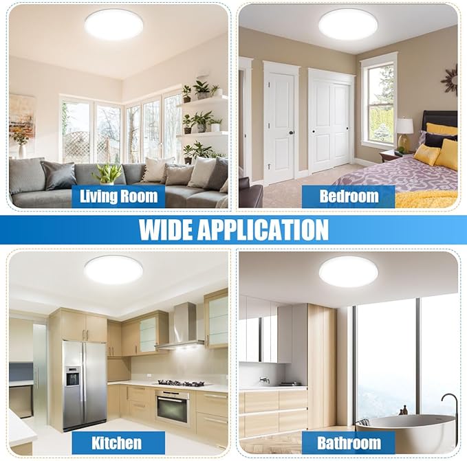 Allsmartlife LED Flush Mount Ceiling Light 4 Pack, 15.8 inch Thin Round Flat Panel Light 32W 4320lm, 3000K/4000K/6500K Dimmable, White Light Fixtures Ceiling Mount for Kitchen, Bedroom
