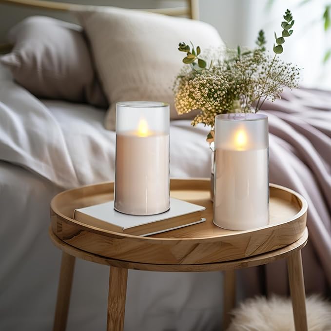 Homemory Flameless Candles Set of 2, White Acrylic LED Candles Upgraded Realistic Battery Operated Flames with Remote & Timer, Waterproof for Indoor,Outdoor Decor, Halloween & Christmas Lanterns
