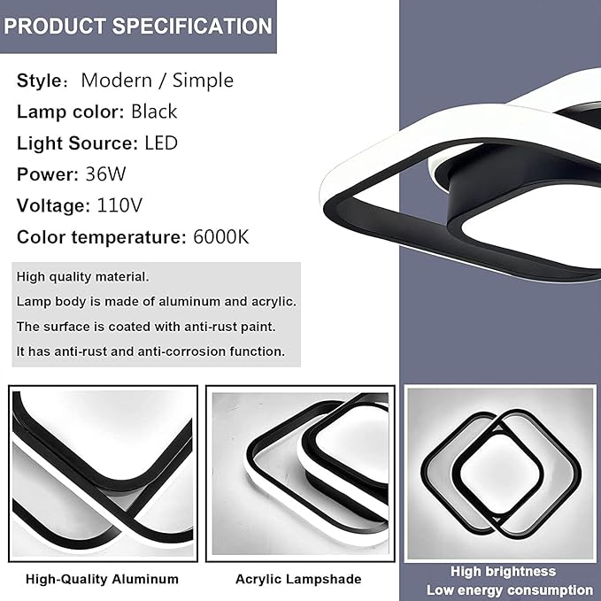 Motion Sensor LED Ceiling Light Indoor, 36W Cool White Mount Motion Activated Light Fixture Modern Flush Mount Ceiling lamp for Closet Laundry Bathroom Hallway Stair Porch Basement. (Square)