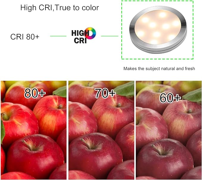 AIBOO Linkable Under Cabinet LED Lighting 12V Slim Aluminum Dimmable Puck Lights with RF Remote Control & UL Listed Plug for Display Bookshelf Lighting(8 Lights, Warm White)