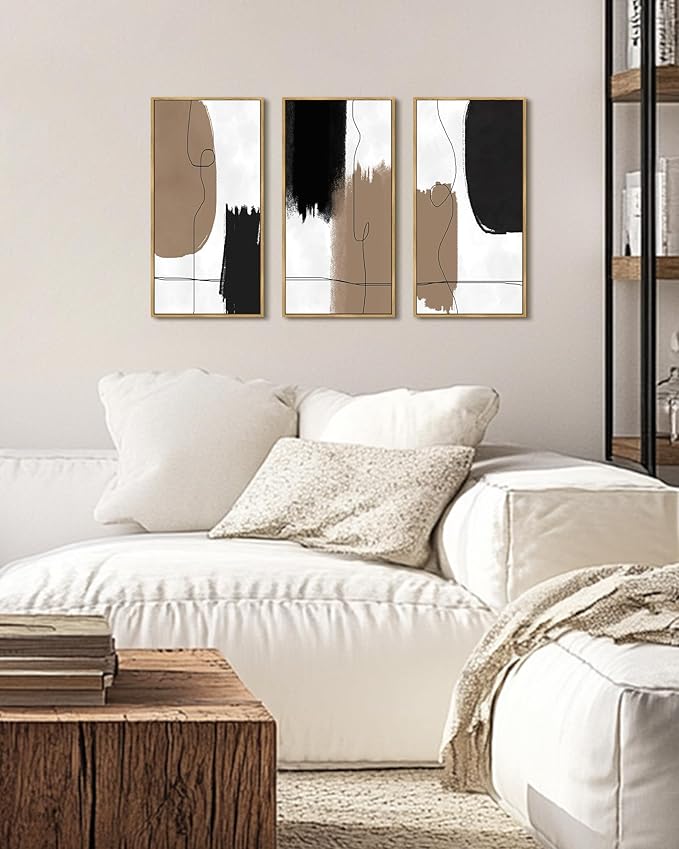 KUVIOKE Abstract Wall Art Minimalism Color Blocks Illustrations Modern Minimalist Painting Artwork for Living Room Bedroom 8x16in3pcs Natural Framed