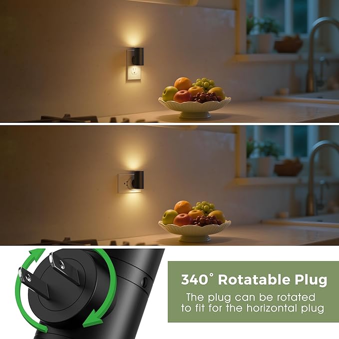 L LOHAS LED Night Light, Night Lights Plug into Wall, Light Sensor, 2 Level Brightness, Soft White 3000K, Mini Rotating Nightlight Plug in Wall for Adult Kids Hallway Bedroom Bathroom Stairway, 4 Pack
