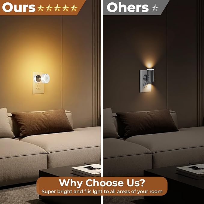 2 Pack LED Night Light Plug into Wall 3000K/4000k/5000K Adjustable Color Temperature Night Light,Touch Control Nightlight Dimmable,Built in Dusk to Dawn Sensor for Bathroom Hallway Kitchen