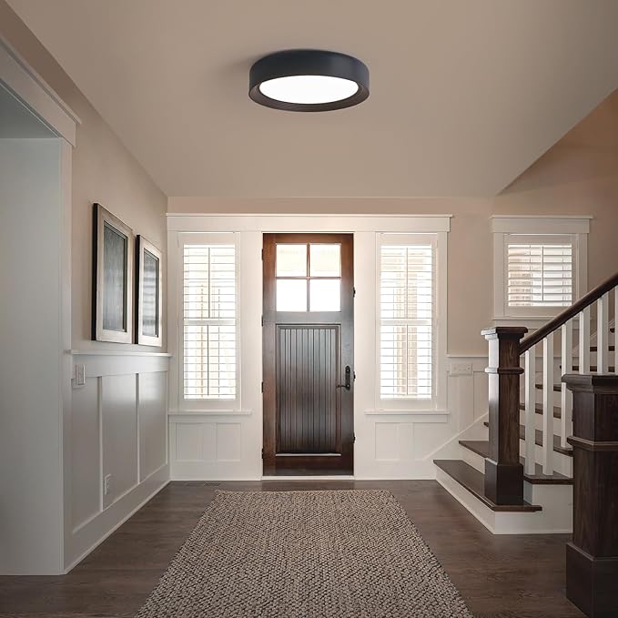 15.75 Inch Dimmable Black Flush Mount LED Ceiling Light,Modern Round Close to Ceiling Lighting for Living Room,Bedroom,Kitchen,Laundry Room