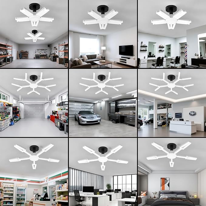 2 Pack Garage Light Super Bright 6500K LED Ceiling Lamp Deformable Screw in E26/E27 Shop Light for Workshop Basement Attic Warehouse