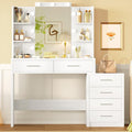 Quimoo 43.3" W Vanity Desk with Mirror and 9 LED Lights, Makeup Vanity with 6 Drawers, 6 Open Shelves, White Vanity for Women Girls, 43.3" W x 13.8" D x 54.3"