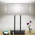 Lakumu Bedside Touch Control Table Lamps with Dual USB Charging Ports 1 AC Outlet, 3 Way Dimmable Modern Nightstand Lamp with Grey Fabric Shade, Desk Lamp for Bedroom Living Room with 5000K LED Bulb