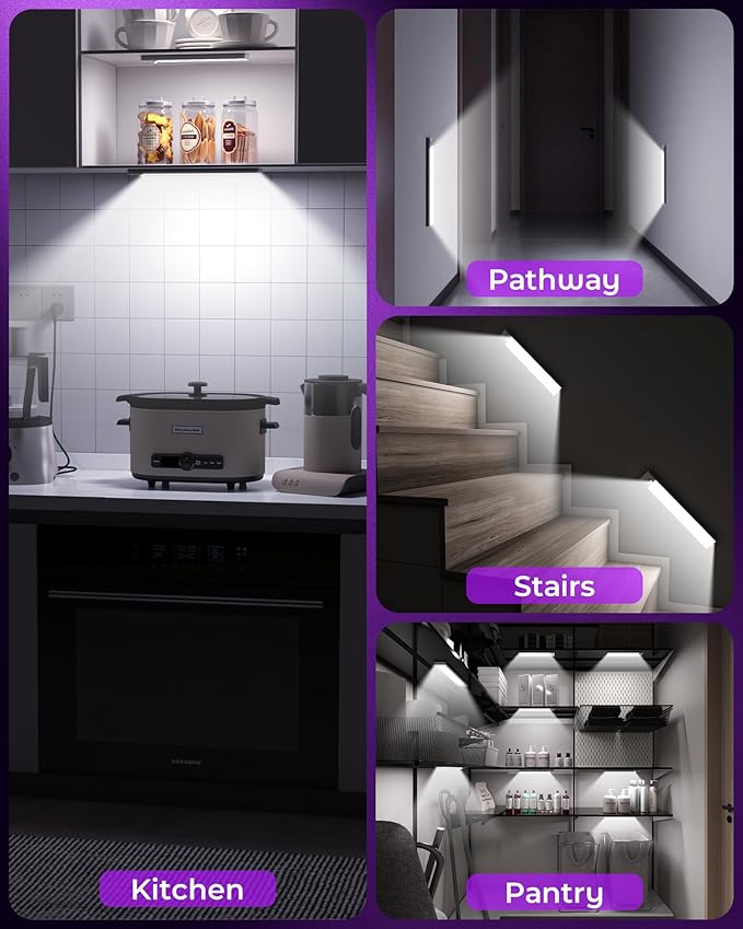 ASOKO HOME Under Cabinet Lights Motion Sensor Light Indoor 3-Light Colors 2000mAh Rechargeable LED Closet Lights Battery Operated Under Cabinet Lighting Wireless (3-Light Colors, 2Pack)
