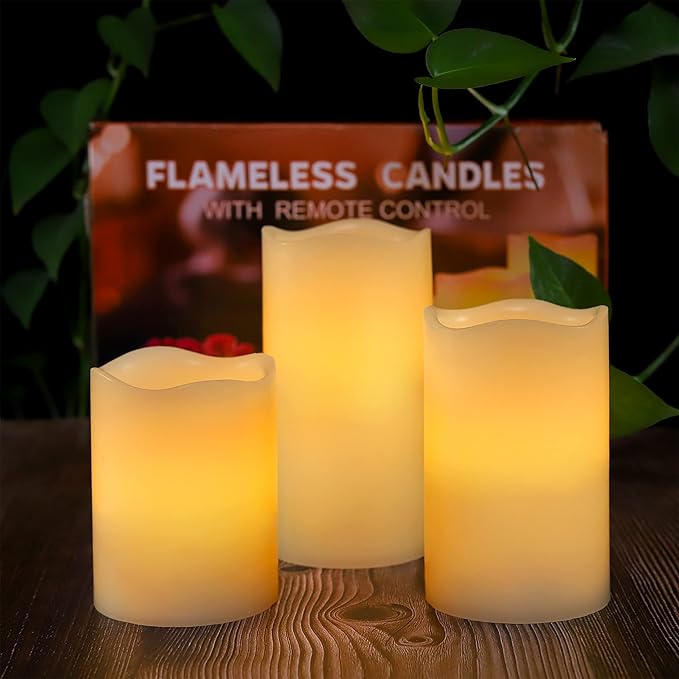 YIWER Wax Flameless Candles, Battery Operated Candle with 10-Key Remote and Time Flickering Light Ivory Pillar Fake Decor for (D3.15 x H 4"/5"/6",9-Pack)