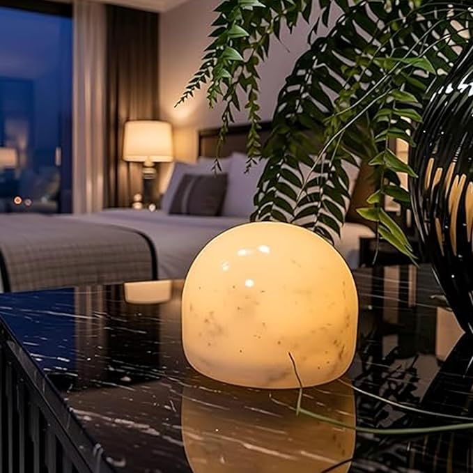 Marble Lamp Night Light Touch Bedside Table Lamp for Bedroom,Type-C Rechargeable Small Desk Bedside Small Lamps,Eye Caring Dimmable LED Ambient lamp (Mid Century Modern)