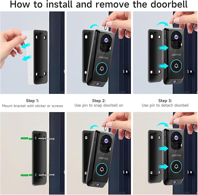 2K Dual Lens Video Doorbell Camera Wireless with Chime, 64GB SD Card, Voice Changer, 2.4G/5Ghz WiFi, Package Protection, 2-Way Audio, Night Vision, Compatible with Alexa