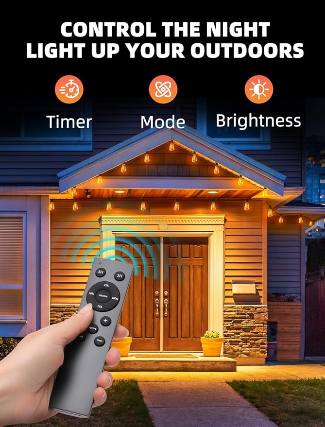 Outdoor Patio String Lights: 150Ft 45M Outside Waterproof Light - Remote Dimmable ST38 Shatterproof Bulb Connectable Hanging Outdoor Electric Lighting - Backyard Yard Gazebo Porch Party