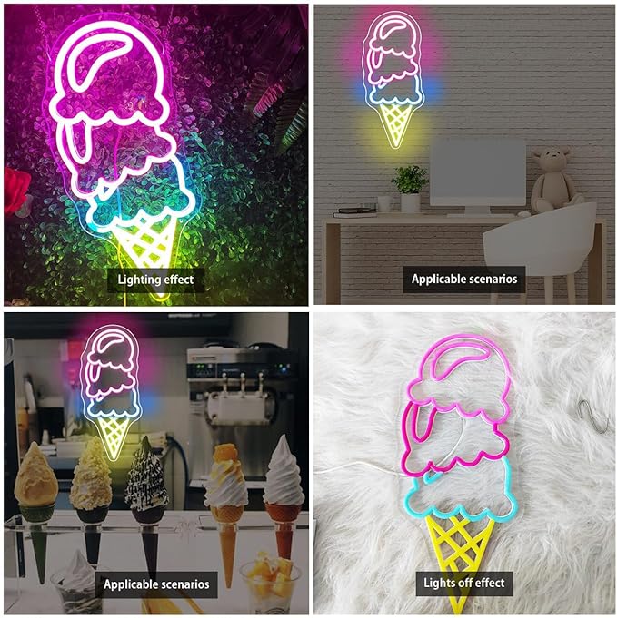 ICE-CREAM LED Neon Sign for Wall Decor USB Adjustable Brightness Living Room Bars Barbers Pub Wedding Party Salon Club Gatherings Gaming Room Man Cave Halloween Christmas Birthday Art Wall Decor