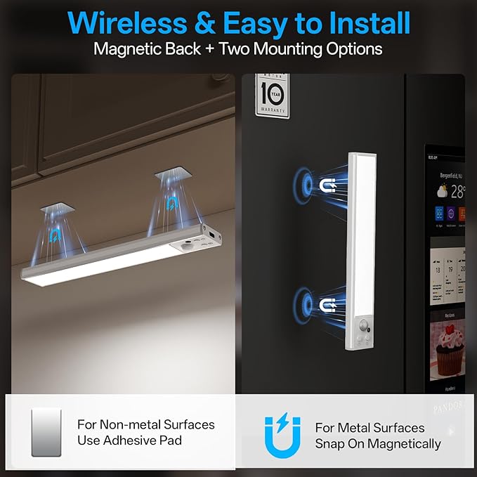 Under Cabinet Lighting with Charging Station,Motion Sensor Light Indoor with Remote,3color Dimmable Closet Light Rechargeable Wireless,Under Counter Lights for Kitchen 6Pack