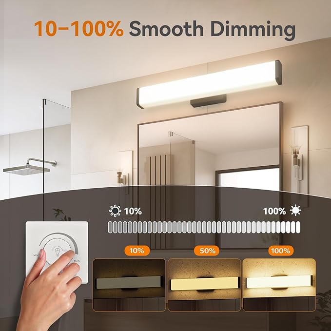 Amico Bathroom Light Fixtures, 16 inch Dimmable 5CCT Led Modern Vanity Lights for Bathroom, Black Wall Lamp for Mirror, Living Room, Kitchen, Hallway, Cabinet Porch-ETL Certificated