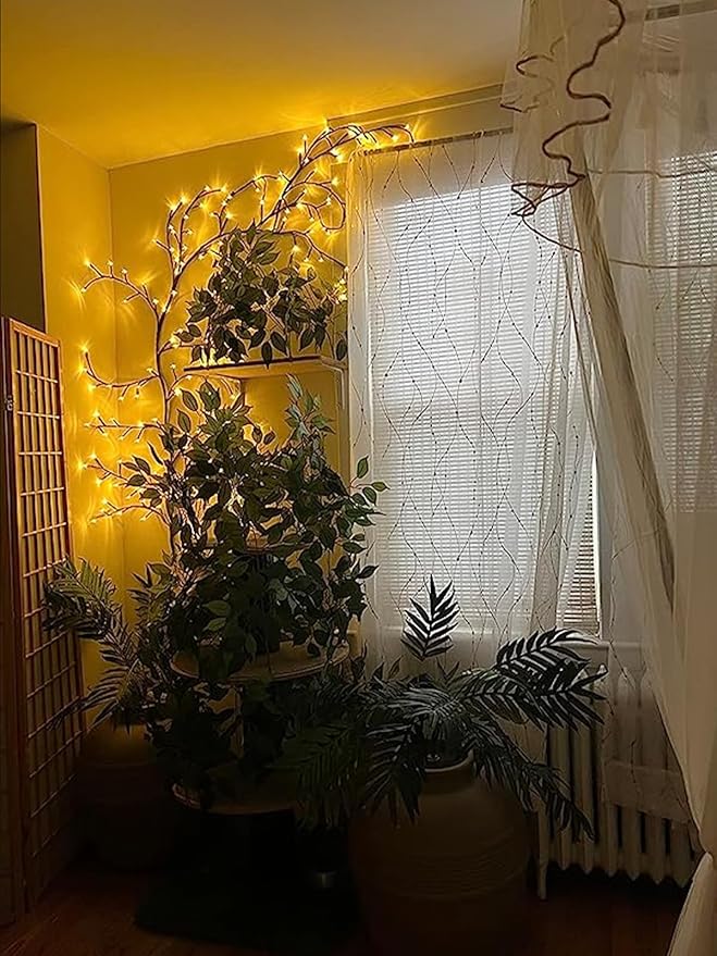 Lighted Willow Vine with Remote Control On/Off Timmer Dim,7.5Ft Christmas Swags Decorations Artificial Branches with 144LEDs Enchanted Vine Lights(Plug in) for Walls Bedroom Décor(1PCS)