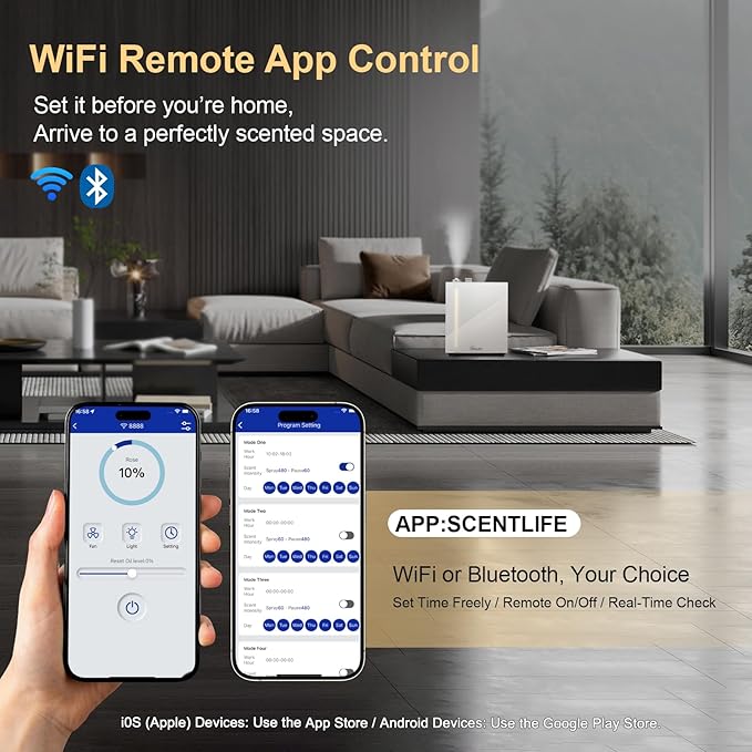 HVAC Diffuser Scent System - 3000 Sq Ft,WiFi & Bluetooth App Remote Control,Waterless,Quiet,Ambient Light,Metal,Commercial Hotel Collection Whole House Diffuser Machine - White