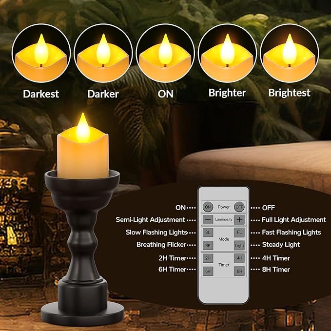 PChero Flameless Candles with Remote Timer, 6 Packs Rechargeable Tea Lights Flickering LED Votive Candles with USB Charging Cable for Christmas Halloween Fall Home Room Decor